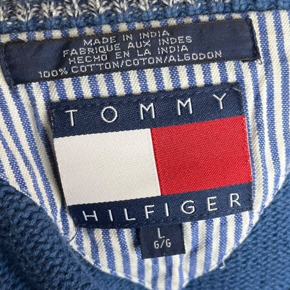 Tommy Hilfiger Men's L Crewneck Pullover Sweater Blue Classic Flag Logo Cotton - Picture 6 of 6